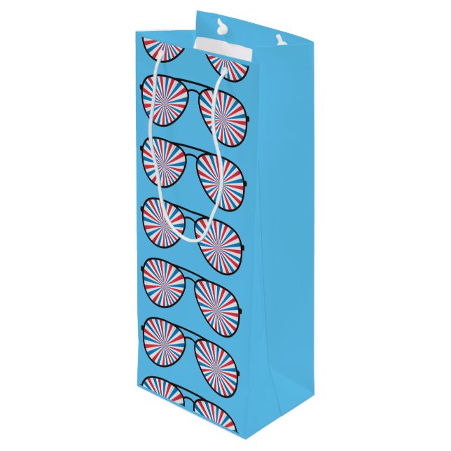 Patriotic PopArt Swirl Sunglasses Wine Gift Bag (Back Angled)