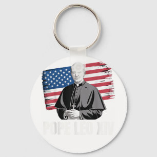 Patriotic Pope Leo Xiv Catholic American Church Ar Key Ring