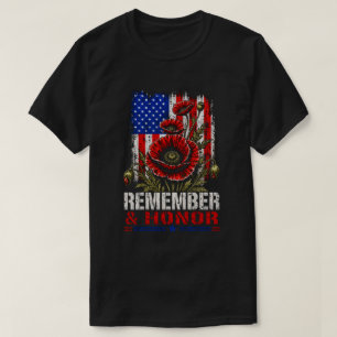 Patriotic Poppy American Flag - Remember & Honour T-Shirt