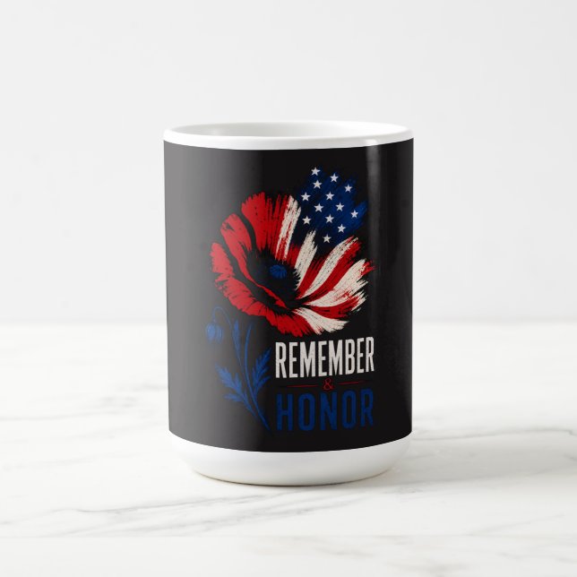Patriotic Poppy Remember Honour American Flag Coffee Mug (Center)