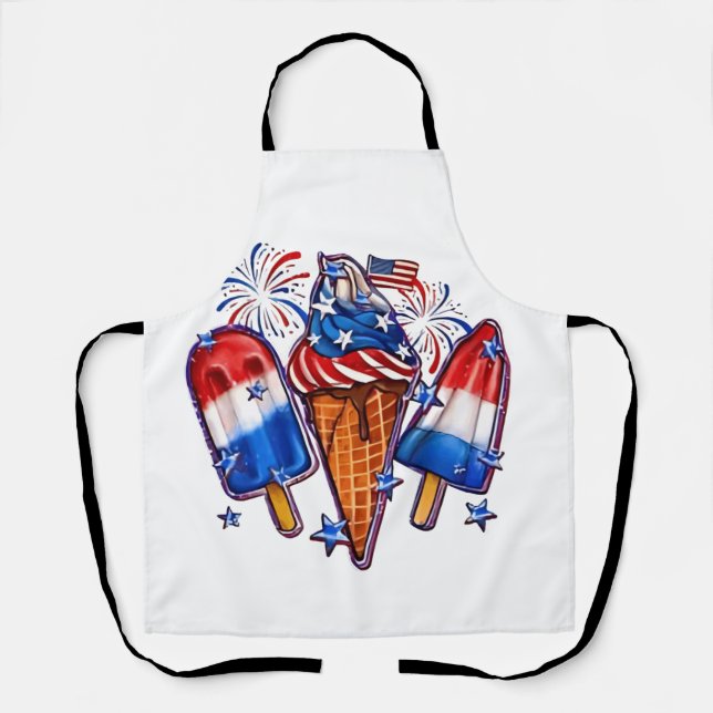 Patriotic Popsicles Ice Cream 4th of July Apron (Front)