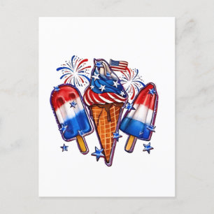 Patriotic Popsicles Ice Cream 4th of July Holiday Postcard