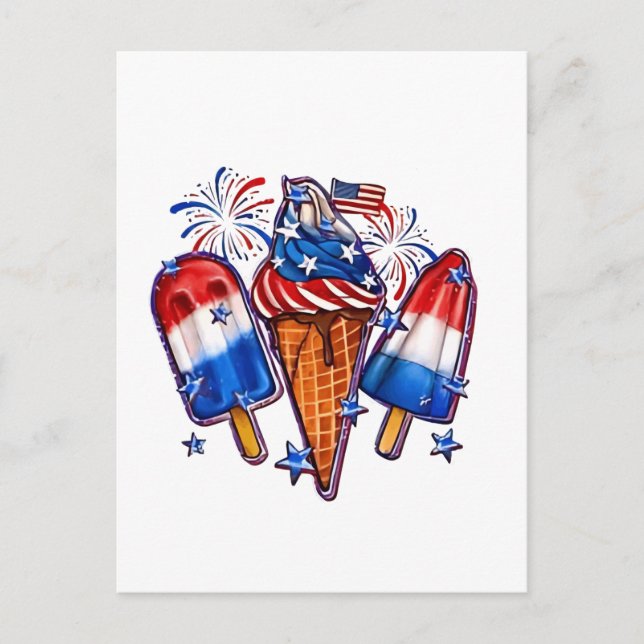 Patriotic Popsicles Ice Cream 4th of July Holiday Postcard (Front)
