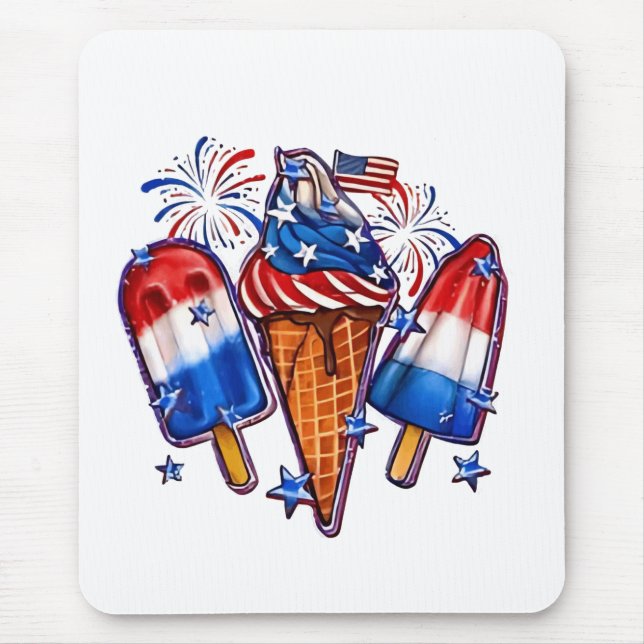 Patriotic Popsicles Ice Cream 4th of July Mouse Mat (Front)