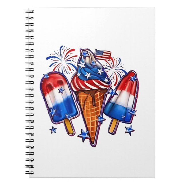 Patriotic Popsicles Ice Cream 4th of July Notebook (Front)