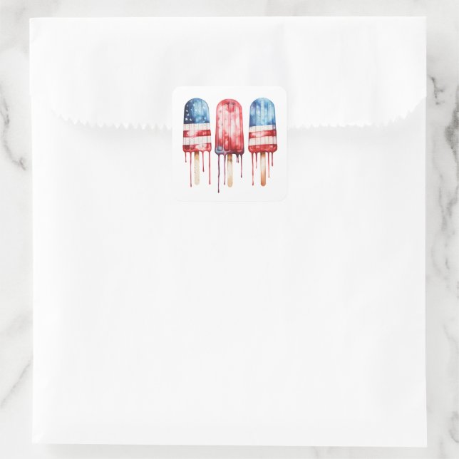 Patriotic popsicles square sticker (Bag)