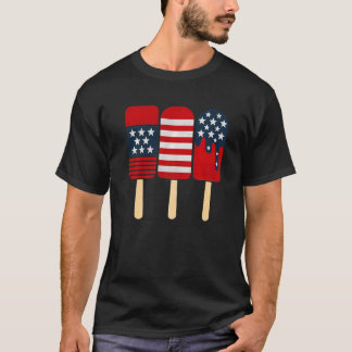 Patriotic Popsicles Summer Ice Cream Lolly Red Whi T-Shirt