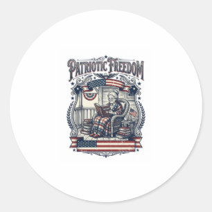 Patriotic Porch Bookworm Vector Graphic Tee Classic Round Sticker