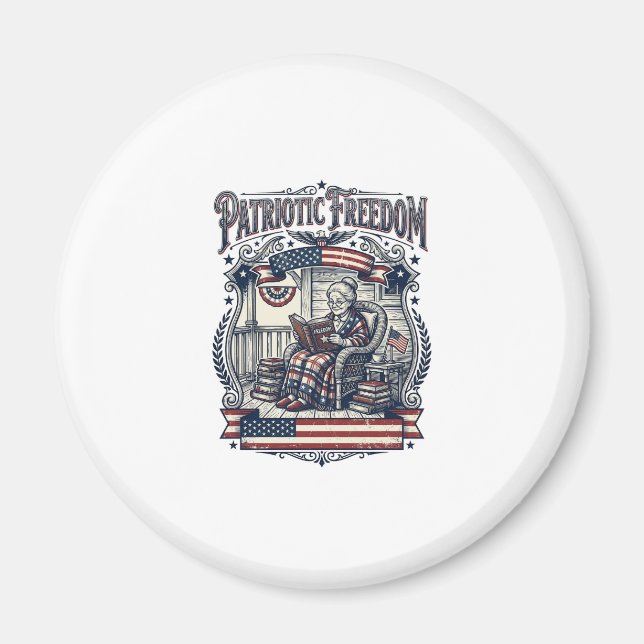 Patriotic Porch Bookworm Vector Graphic Tee Magnet (Front)