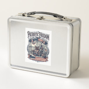 Patriotic Porch Bookworm Vector Graphic Tee Metal Lunch Box