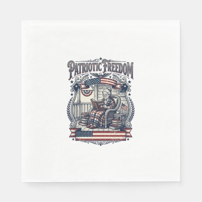 Patriotic Porch Bookworm Vector Graphic Tee Napkin (Front)