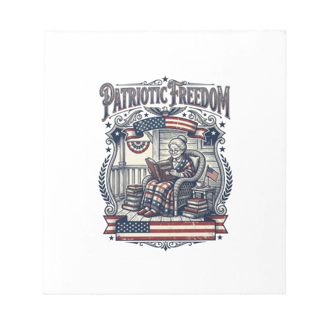 Patriotic Porch Bookworm Vector Graphic Tee Notepad (Front)