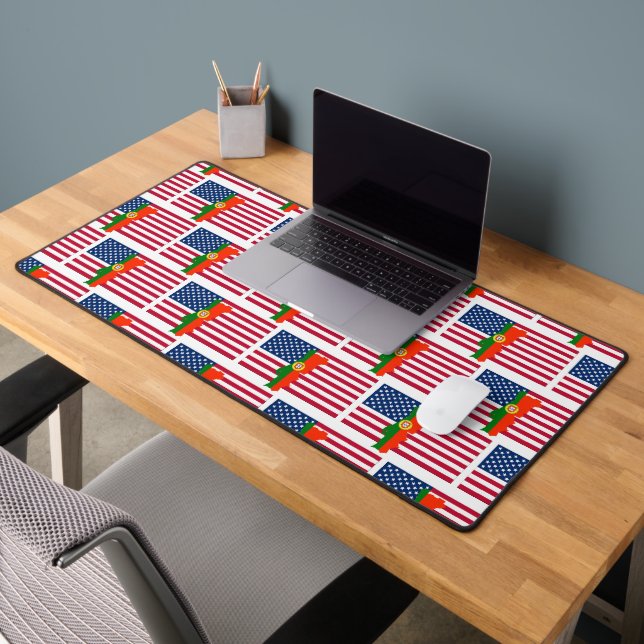 Patriotic PORTUGUESE AMERICAN Flag Map Desk Mat (Office 2)