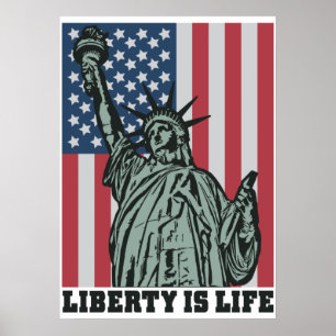 Patriotic Poster - Statue of Liberty - US Flag