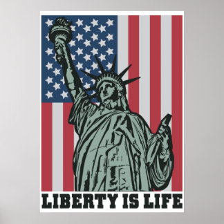 Patriotic Poster - Statue of Liberty - US Flag