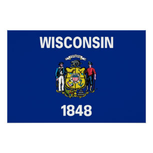 Patriotic poster with Flag of Wisconsin