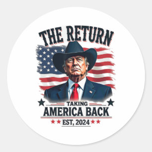 Patriotic President Donald Trump Cowboy Taking Ame Classic Round Sticker