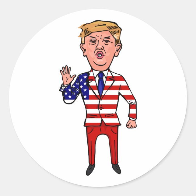 Patriotic President Donald Trump Funny Cartoon USA Classic Round Sticker (Front)