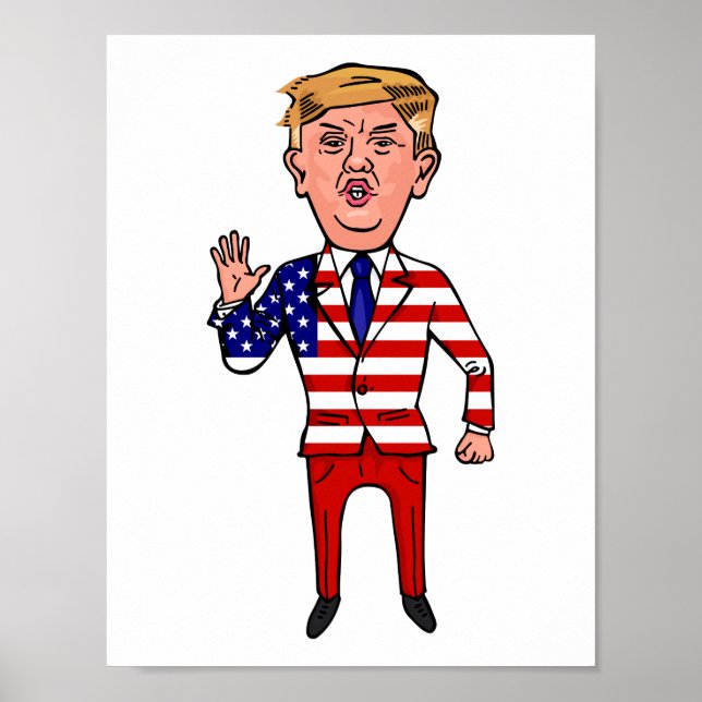 Patriotic President Donald Trump Funny Cartoon USA Poster (Front)