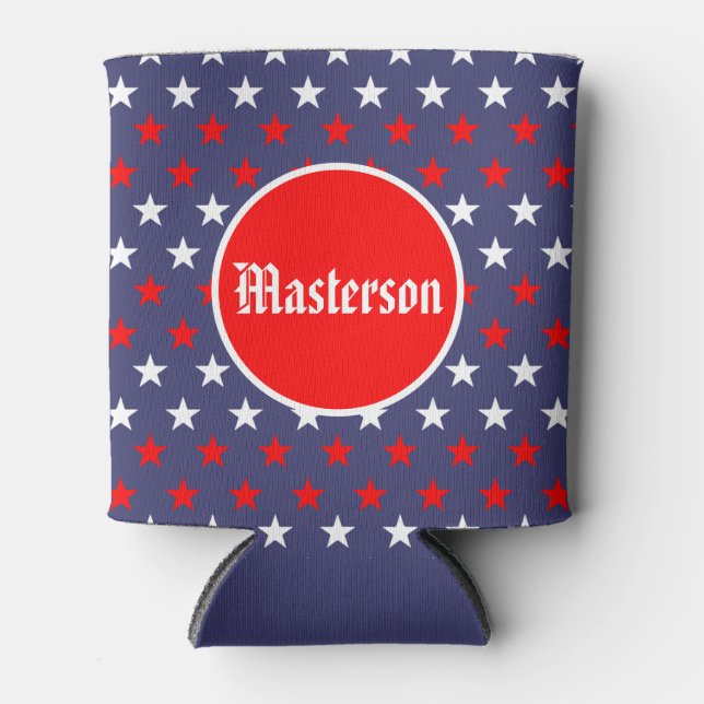 Patriotic Pride: Personalised Red, White, and Blue Can Cooler (Front)