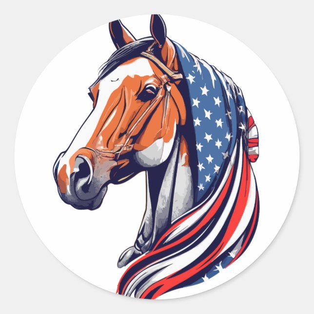 Patriotic Pride : Quarter Horse with American Flag Classic Round Sticker (Front)