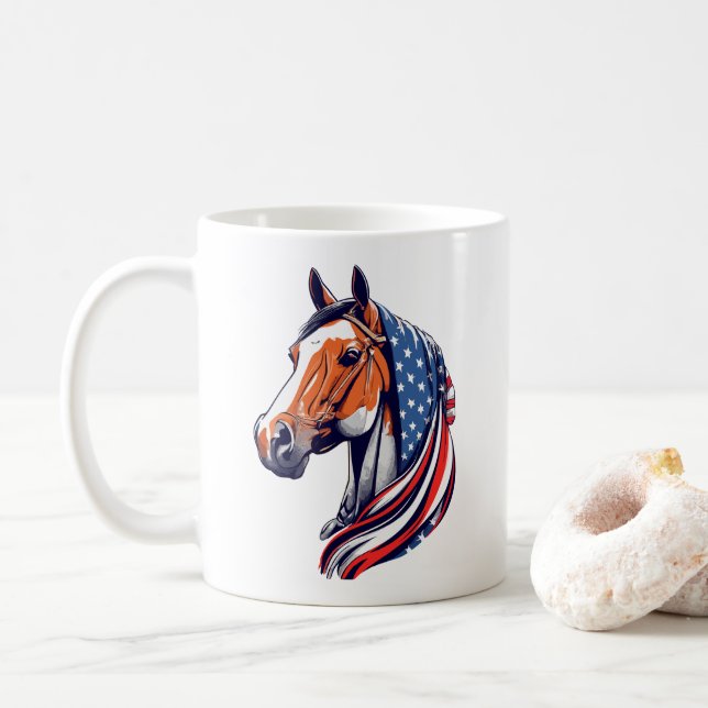 Patriotic Pride : Quarter Horse with American Flag Coffee Mug (With Donut)