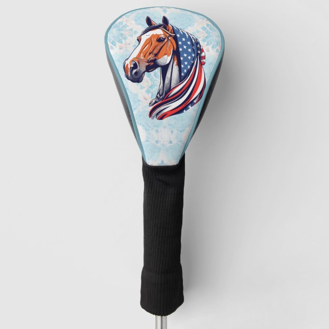 Patriotic Pride : Quarter Horse with American Flag Golf Head Cover (Front)
