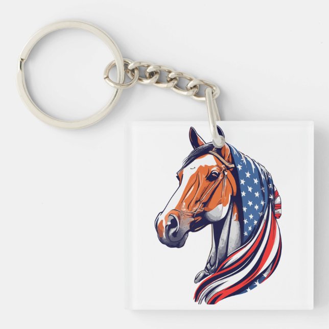 Patriotic Pride : Quarter Horse with American Flag Key Ring (Front)