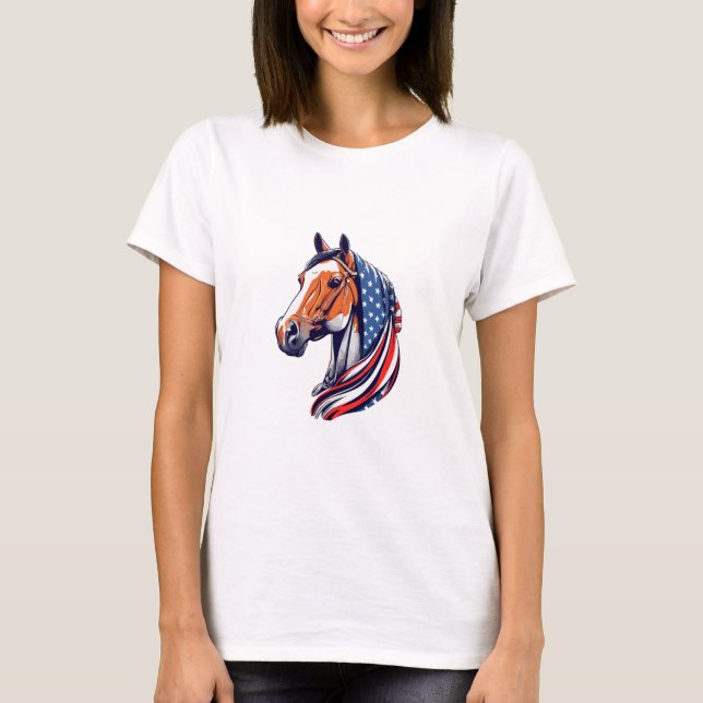 Patriotic Pride : Quarter Horse with American Flag T-Shirt (Front)