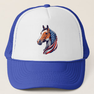 Patriotic Pride : Quarter Horse with American Flag Trucker Hat