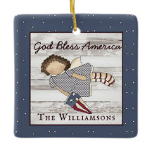 Patriotic  Primitive Country Angel Family Name