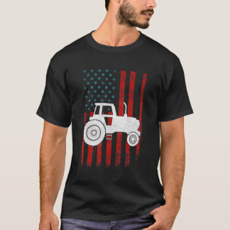 Patriotic Proud Farmer Usa Flag Tractor 4Th Of Jul T-Shirt