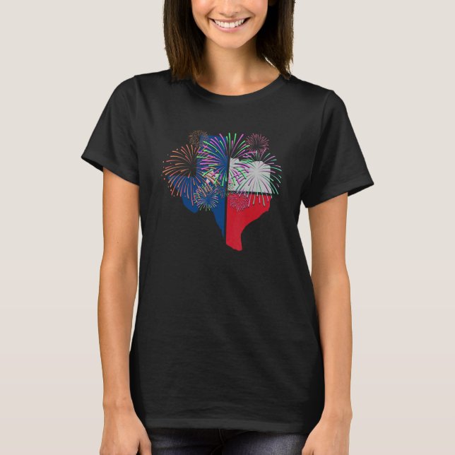 Patriotic Proud Texan Texas Flag Firework Texas T-Shirt (Front)