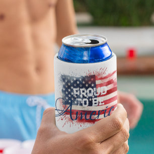 Patriotic Proud To American Flag 4th of July Can Cooler