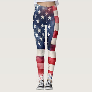 Patriotic Proud to be American   Flag 4th of July  Leggings