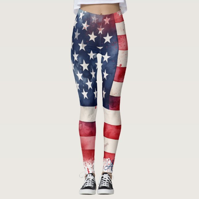 Patriotic Proud to be American | Flag 4th of July  Leggings (Front)