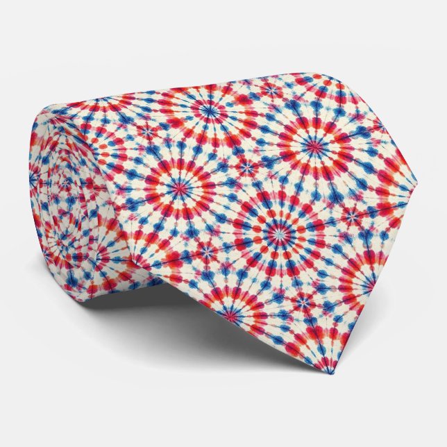 Patriotic Psychedelic Tie-Dye Pattern Tie (Rolled)