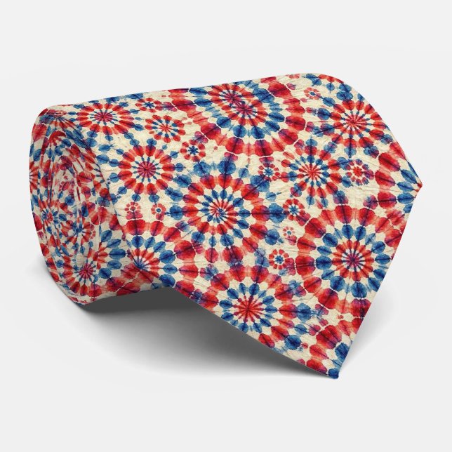 Patriotic Psychedelic Tie-Dye Pattern Tie (Rolled)