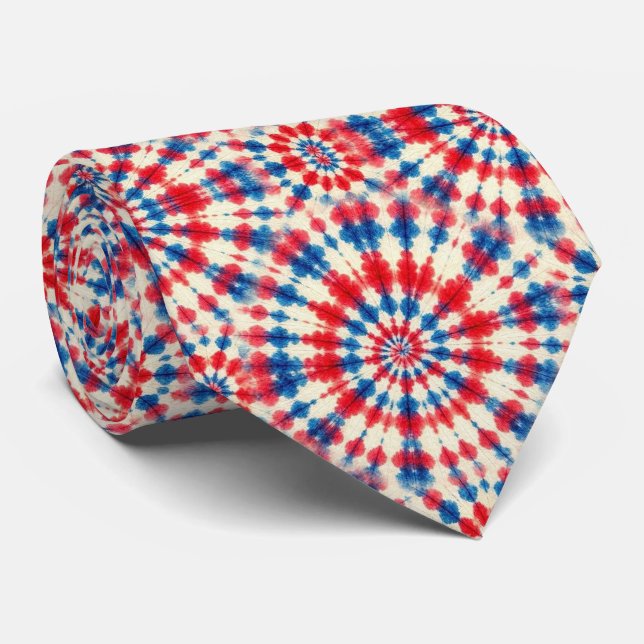 Patriotic Psychedelic Tie-Dye Pattern Tie (Rolled)