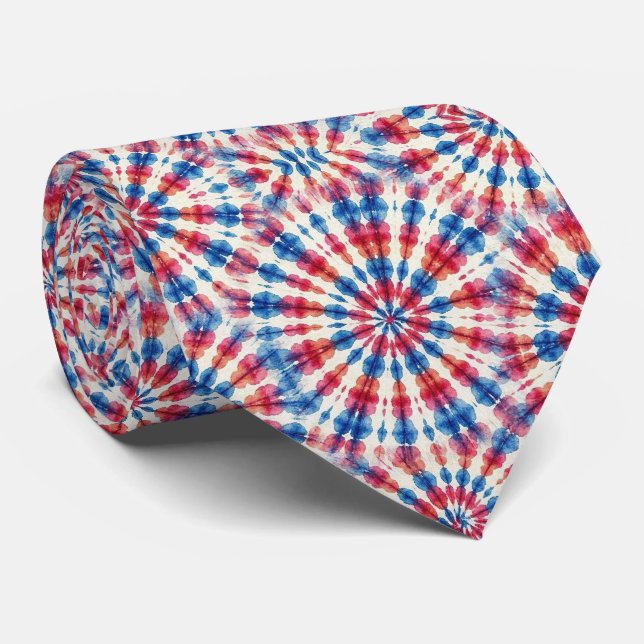 Patriotic Psychedelic Tie-Dye Pattern Tie (Rolled)