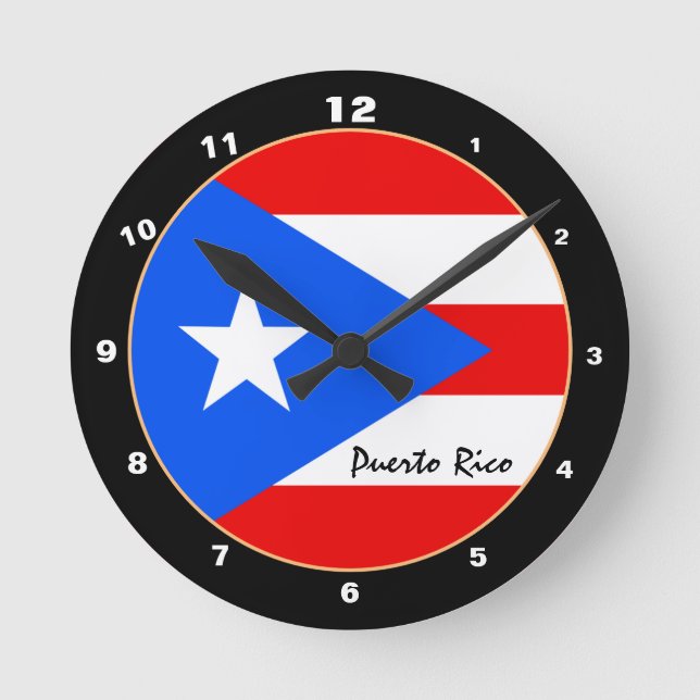 Patriotic Puerto Rican Flag, Puerto Rico / design Round Clock (Front)