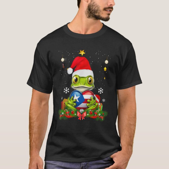 Patriotic Puerto Rico Flag Frog Tree Christmas Pue T-Shirt (Front)