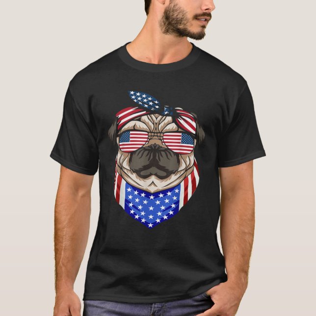 Patriotic Pug 4th Of July Cute Dog American Flag S T-Shirt (Front)