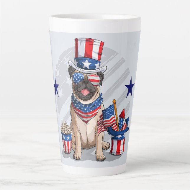 Patriotic Pug 4th of July Latte Mug (Front)
