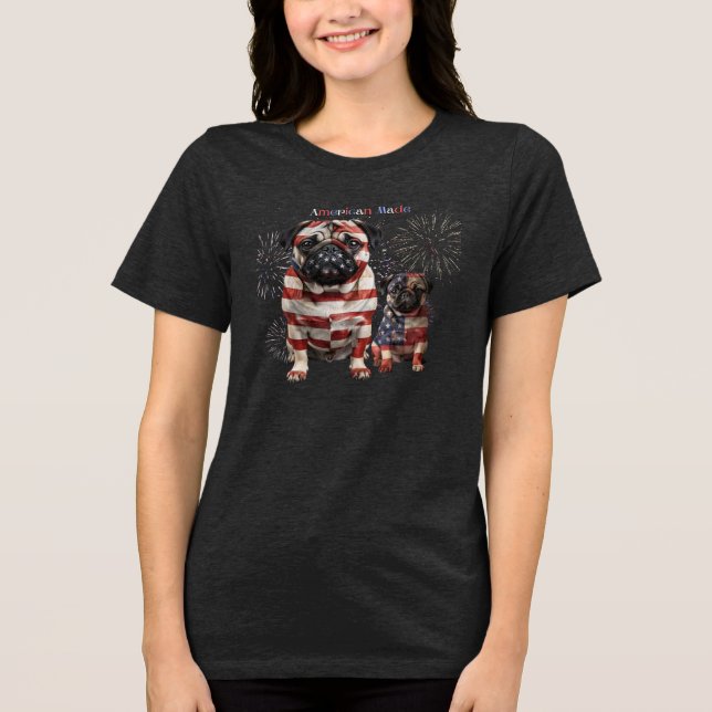 Patriotic Pug Art Tri-Blend Shirt (Front)