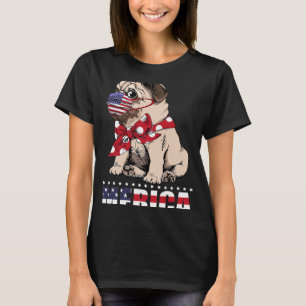 Patriotic Pug in American Flag Mask 24th of July D T-Shirt