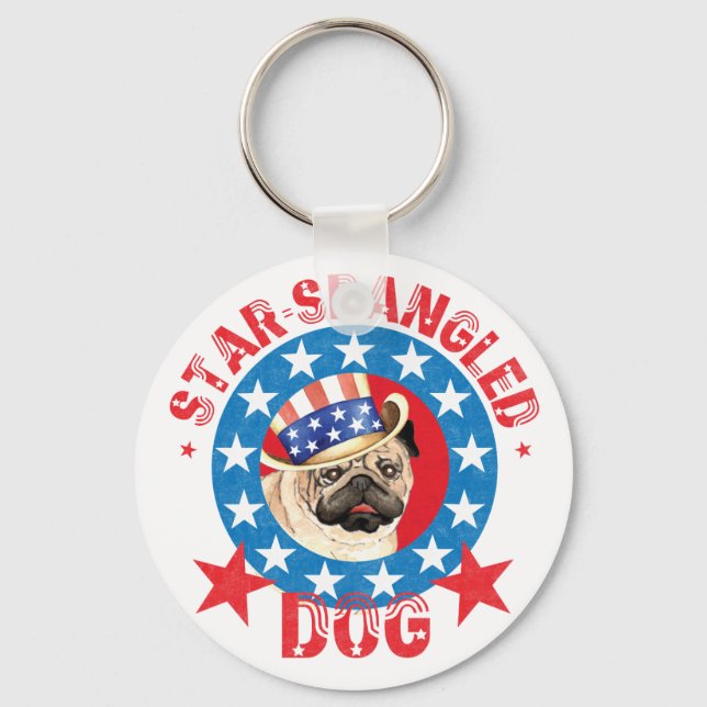 Patriotic Pug Key Ring (Front)