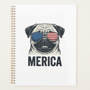 Patriotic Pug Merica Vintage Engraving Shirt Desig Planner