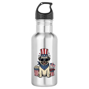 Patriotic Pug Vintage Engraving Dog Shirt Design_1 532 Ml Water Bottle