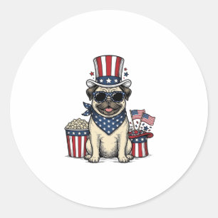 Patriotic Pug Vintage Engraving Dog Shirt Design_1 Classic Round Sticker
